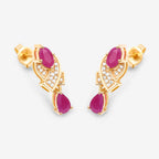 Ruby Dangle Earrings With Diamonds 1.06 Carats 14K Yellow Gold