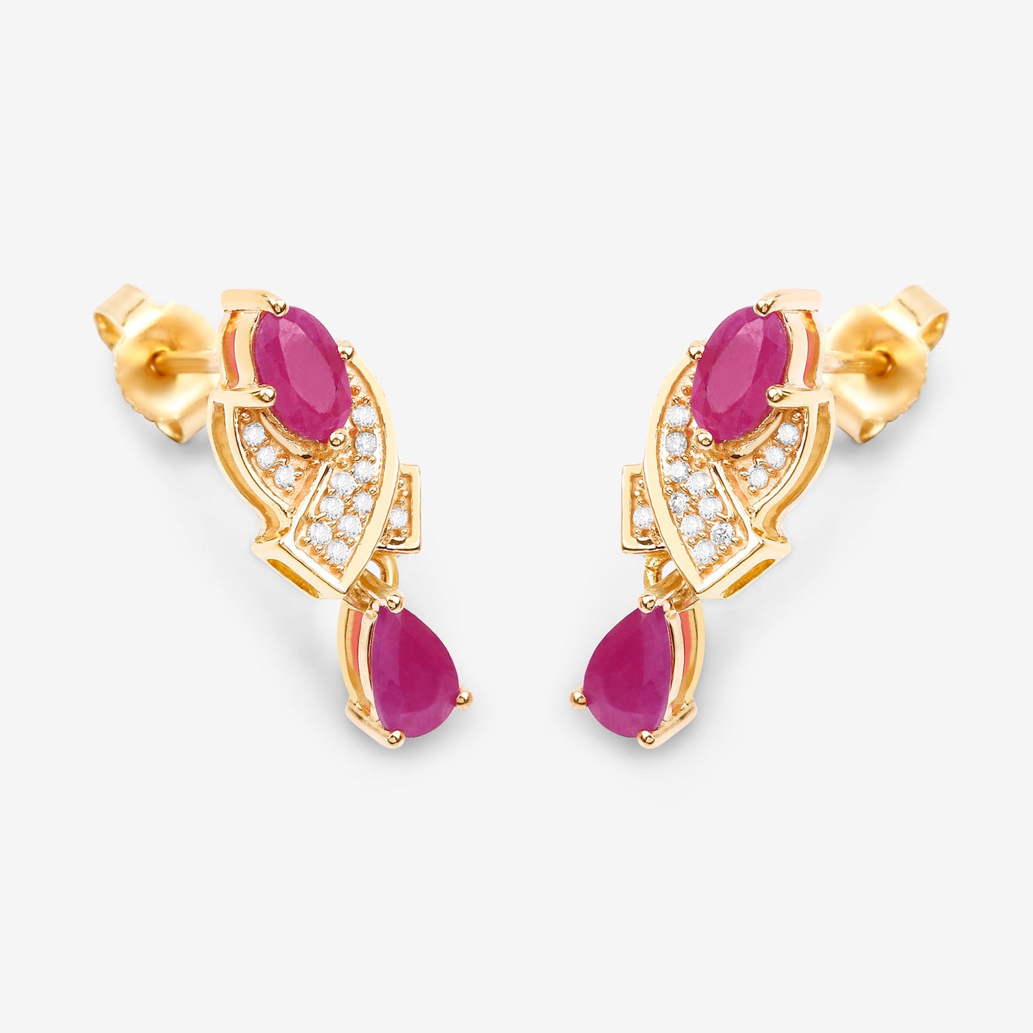 Ruby Dangle Earrings With Diamonds 1.06 Carats 14K Yellow Gold