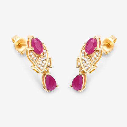 Ruby Dangle Earrings With Diamonds 1.06 Carats 14K Yellow Gold