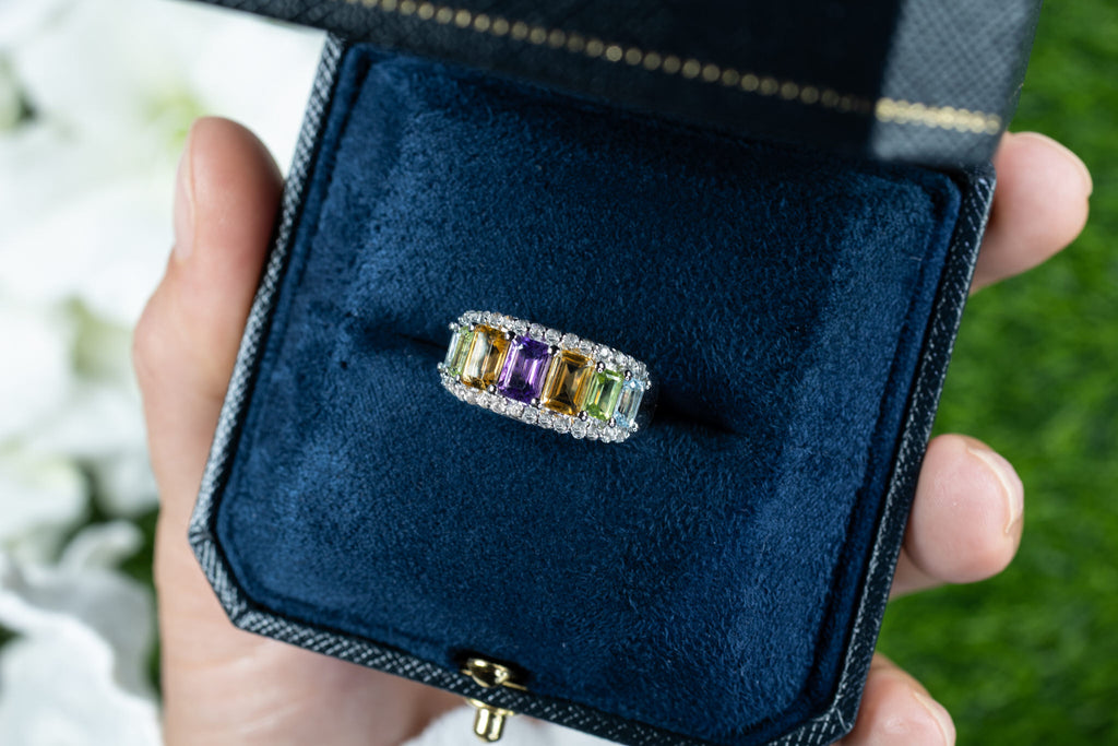 Multicolored Gemstones Ring Amethyst Citrine Peridot Topaz 3.6 Carats Silver