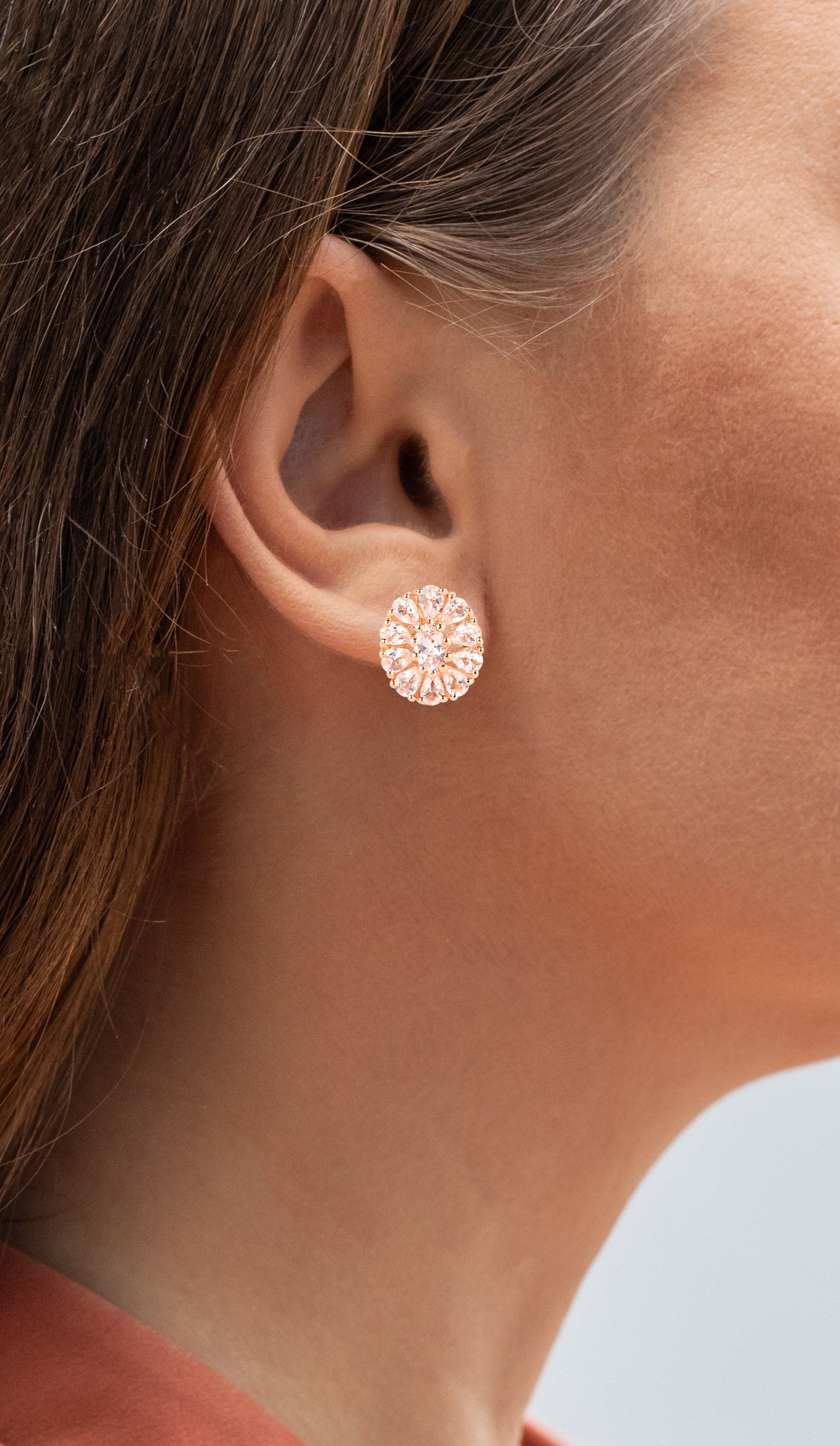 Morganite Flower Cocktail Earrings 3.34 Carats Total 18K Rose Gold Plated