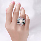 Opal Ring With Multicolor Tourmaline 5.62 Carats Sterling Silver