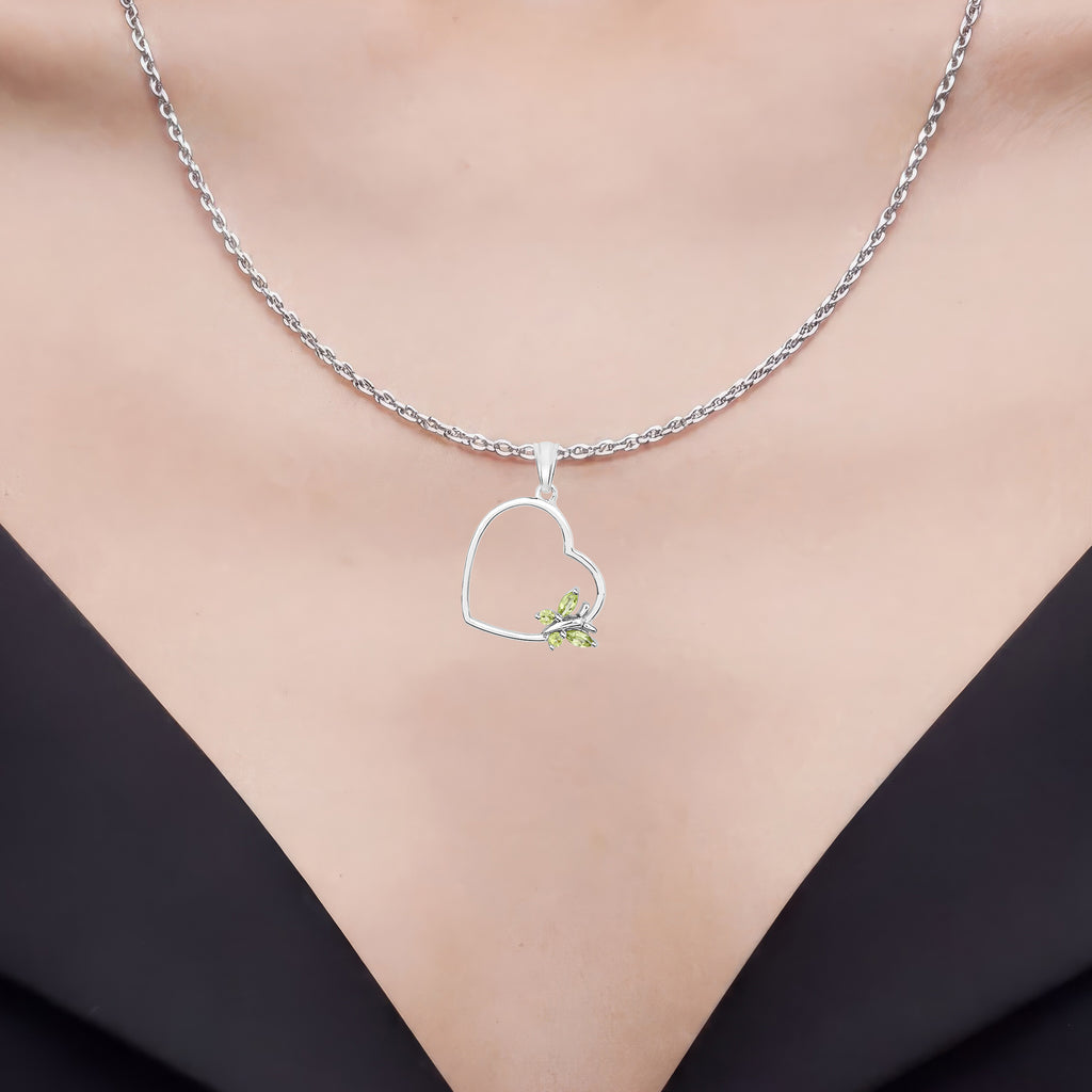 Peridot Heart Pendant 0.18 Carats Sterling Silver