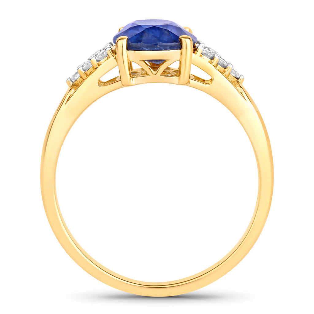 Blue Sapphire Ring With Diamonds 2.3 Carats 18K Yellow Gold