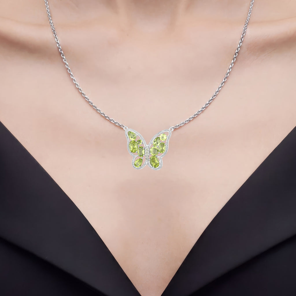 Peridot Butterfly Necklace 4.5 Carats Sterling Silver