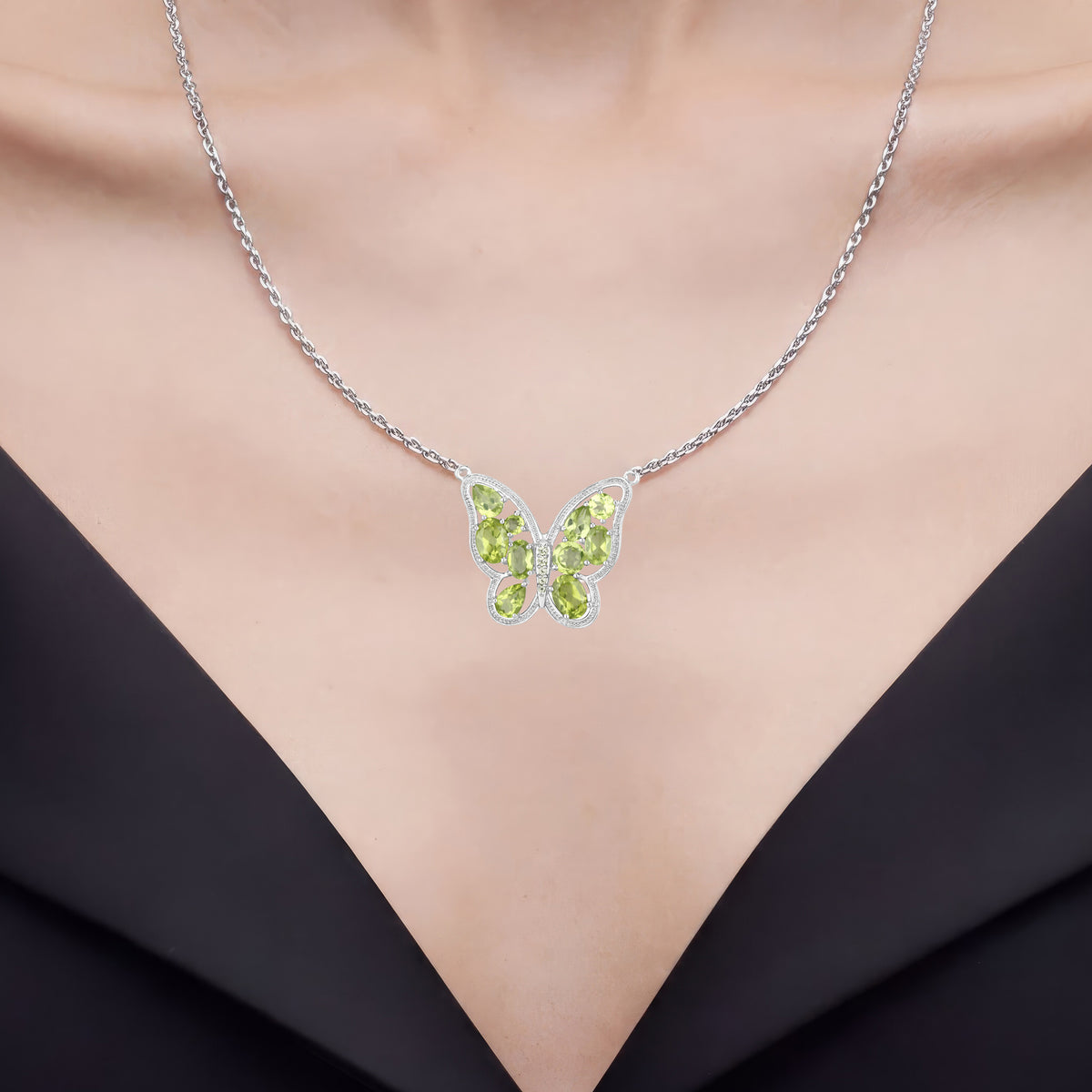 Peridot Butterfly Necklace 4.5 Carats Sterling Silver
