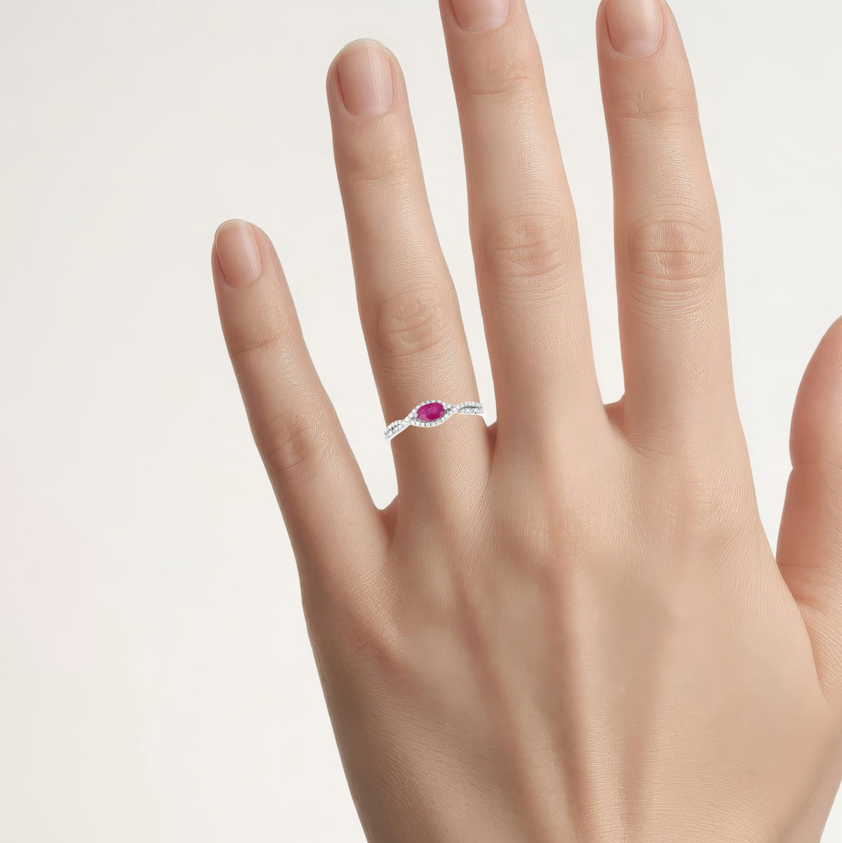 Ruby Ring With Diamonds 0.38 Carats 14K White Gold