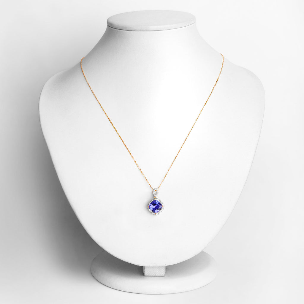 Natural Tanzanite Pendant With Diamonds 2.52 Carats 14K Yellow Gold