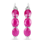 Natural Ruby Hoop Earrings With Diamonds 1.79 Carats Sterling Silver