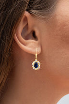 Natural Blue Sapphire Earrings With White Topaz 3.42 Carats Gold Plated Silver