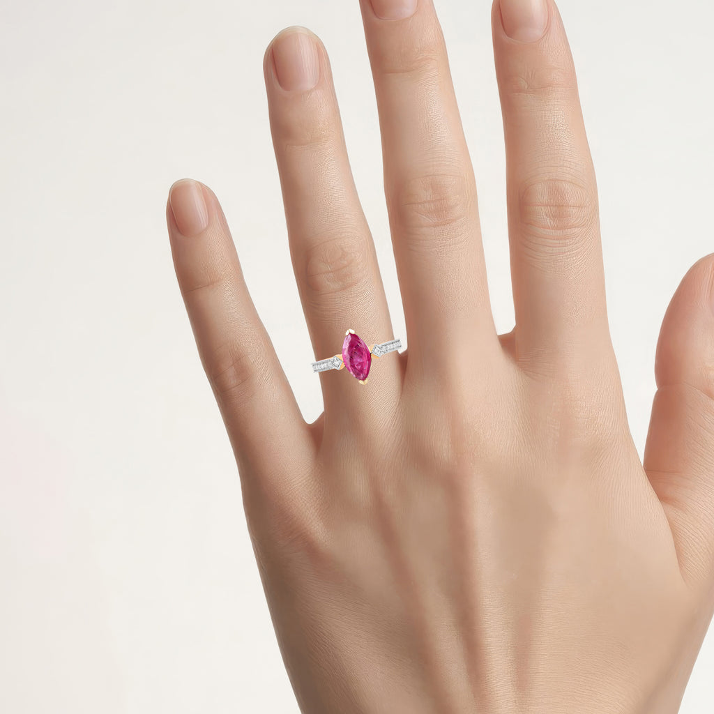 Ruby Ring With Diamonds 0.98 Carats 14K Yellow Gold