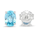 Blue Zircon Stud Earrings 2.38 Carats Sterling Silver