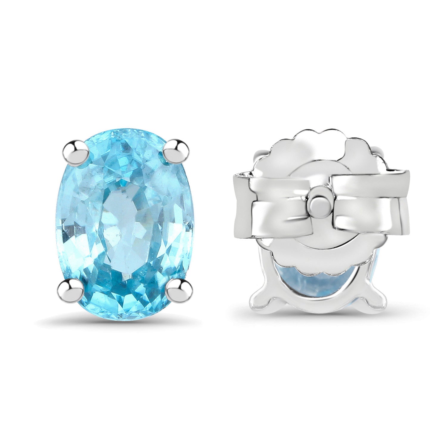 Blue Zircon Stud Earrings 2.38 Carats Sterling Silver