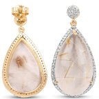 Golden Rutile Earrings With White Topaz 35.1 Carats Gold Plated Silver