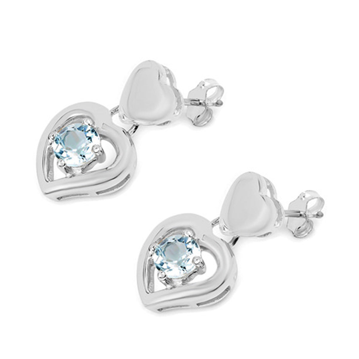 Blue Topaz Heart Earrings 1.88 Carats Sterling Silver