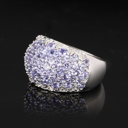 Natural Tanzanite Cluster Ring With Diamonds 3.01 Carats Sterling Silver