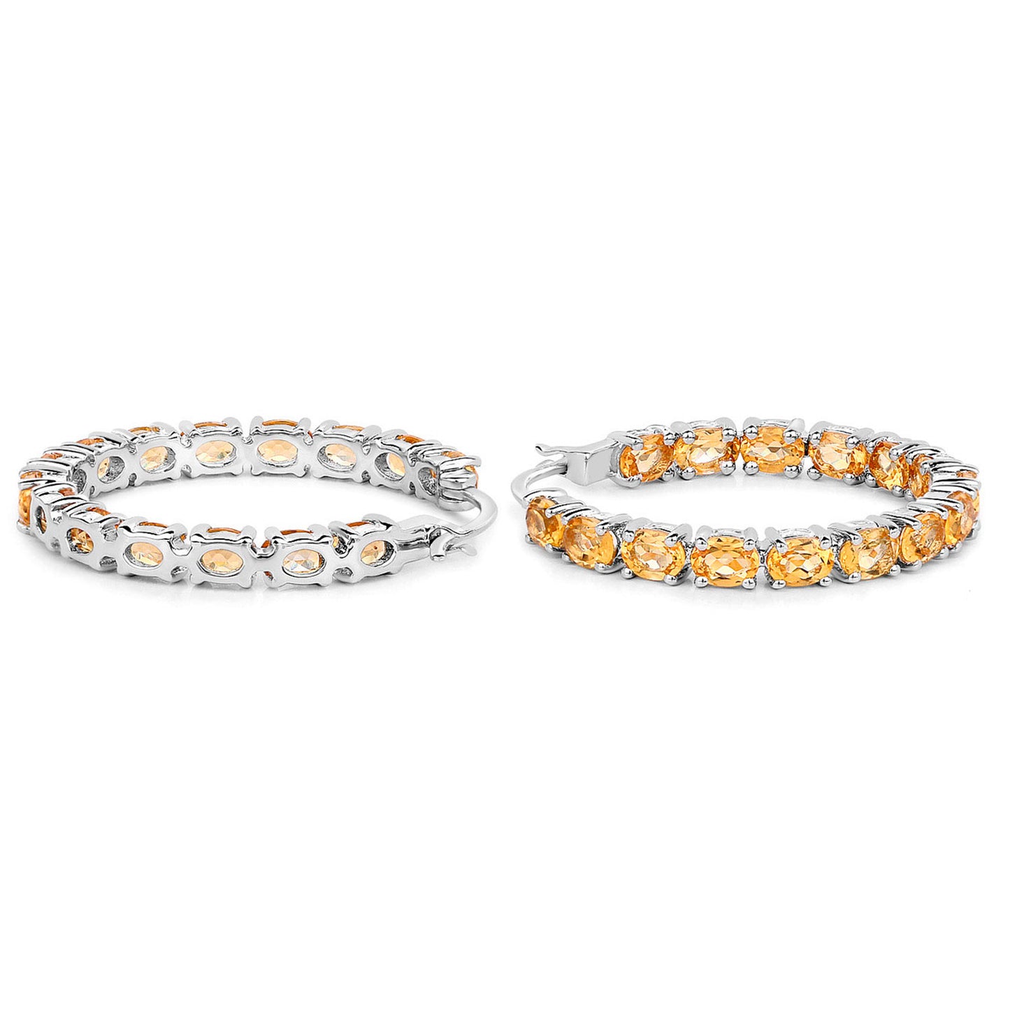 Citrine Hoop Earrings 4.78 Carats Rhodium Plated Sterling Silver