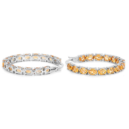 Citrine Hoop Earrings 4.78 Carats Rhodium Plated Sterling Silver