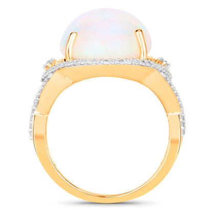 Ethiopian Opal Ring Diamonds 8.25 Carats 14K Yellow Gold