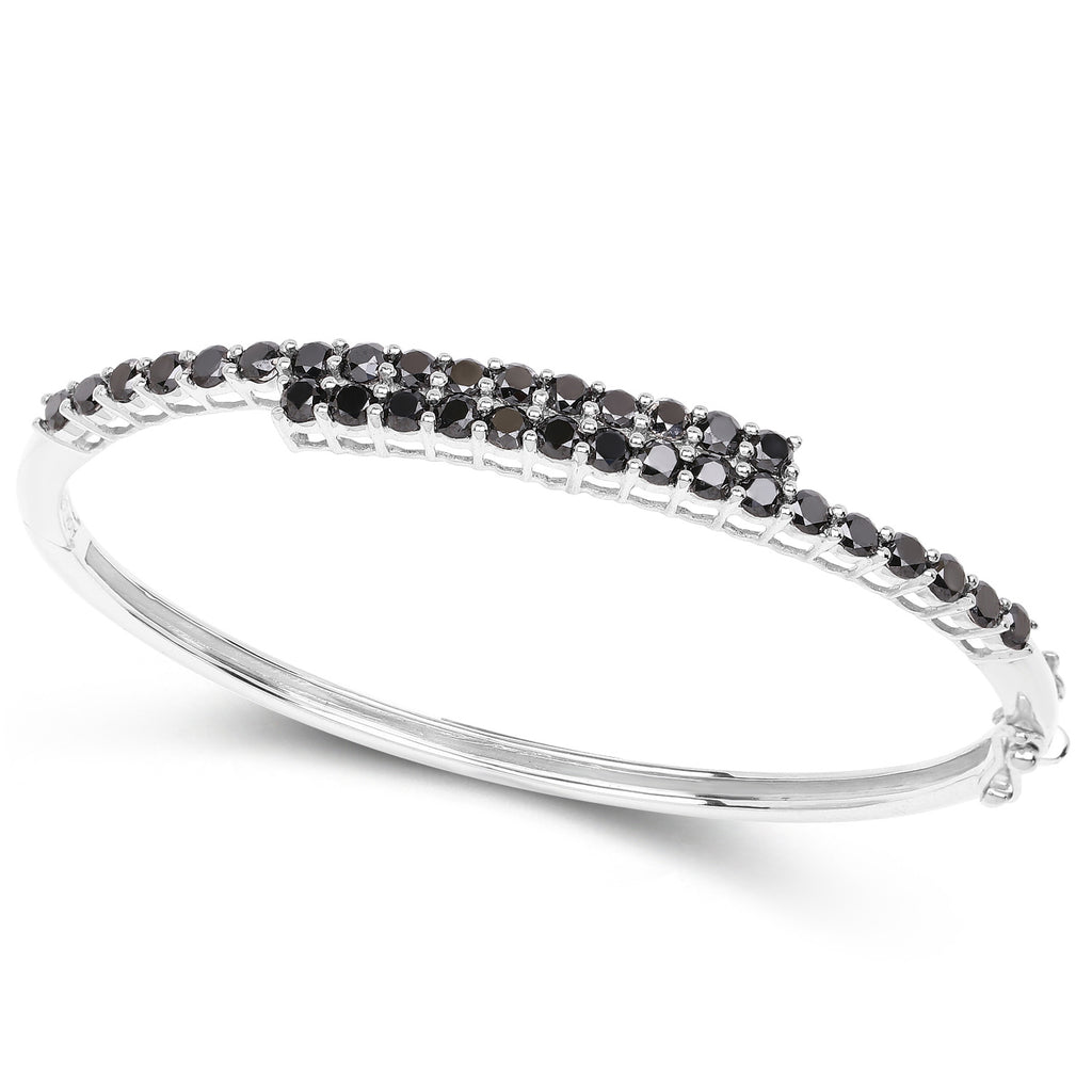 Black Diamond Bangle Bracelet 3.98 Carats Sterling Silver