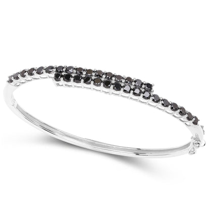 Black Diamond Bangle Bracelet 3.98 Carats Sterling Silver