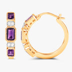 Amethyst Hoop Earrings With White Topaz 2.12 Carats Gold Plated Silver