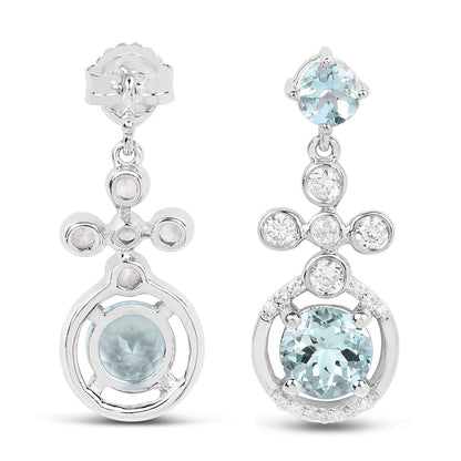 Aquamarine Dangle Earrings 4.4 Carats Rhodium Plated Silver