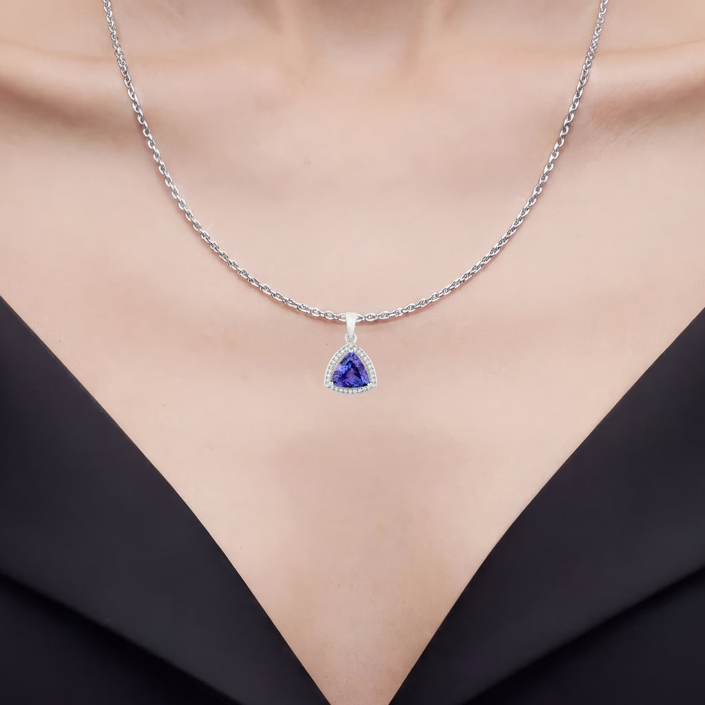 Tanzanite Pendant With Diamonds 2.74 Carats 14K White Gold