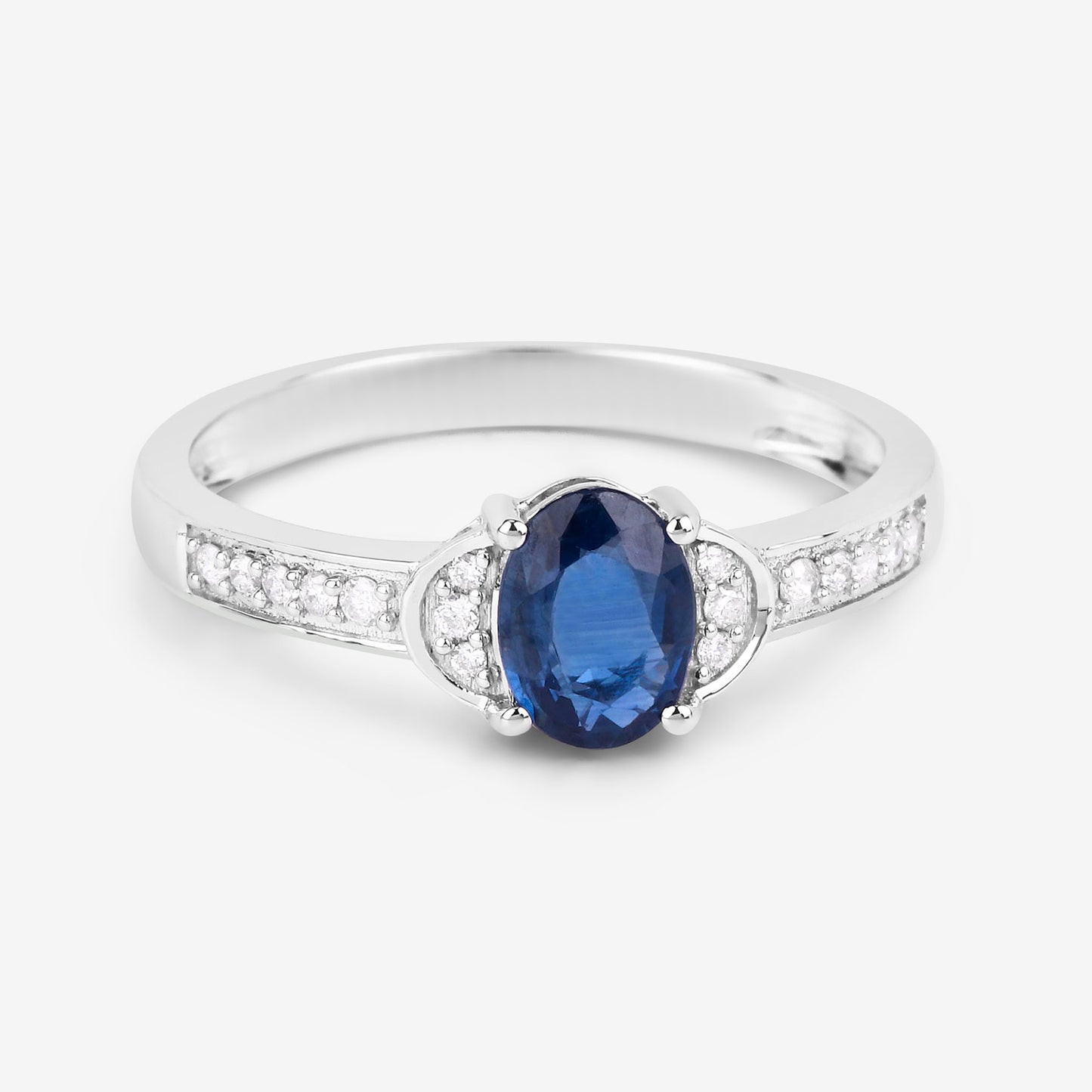 Blue Sapphire Ring Diamonds 1.04 Carats 10K White Gold