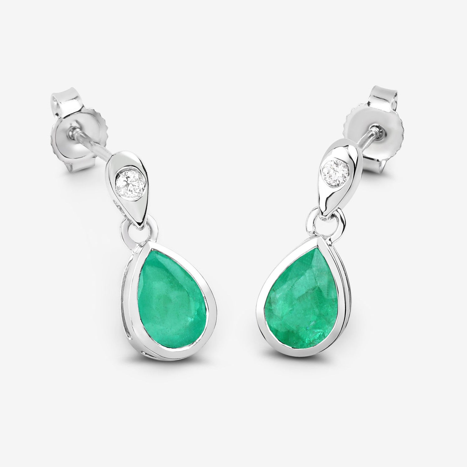 Zambian Emerald Earrings With Diamonds 1.32 Carats 10K White Gold