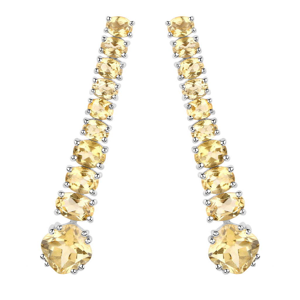 Citrine Dangle Earrings 7.2 Carats 18K White Gold Plated Silver
