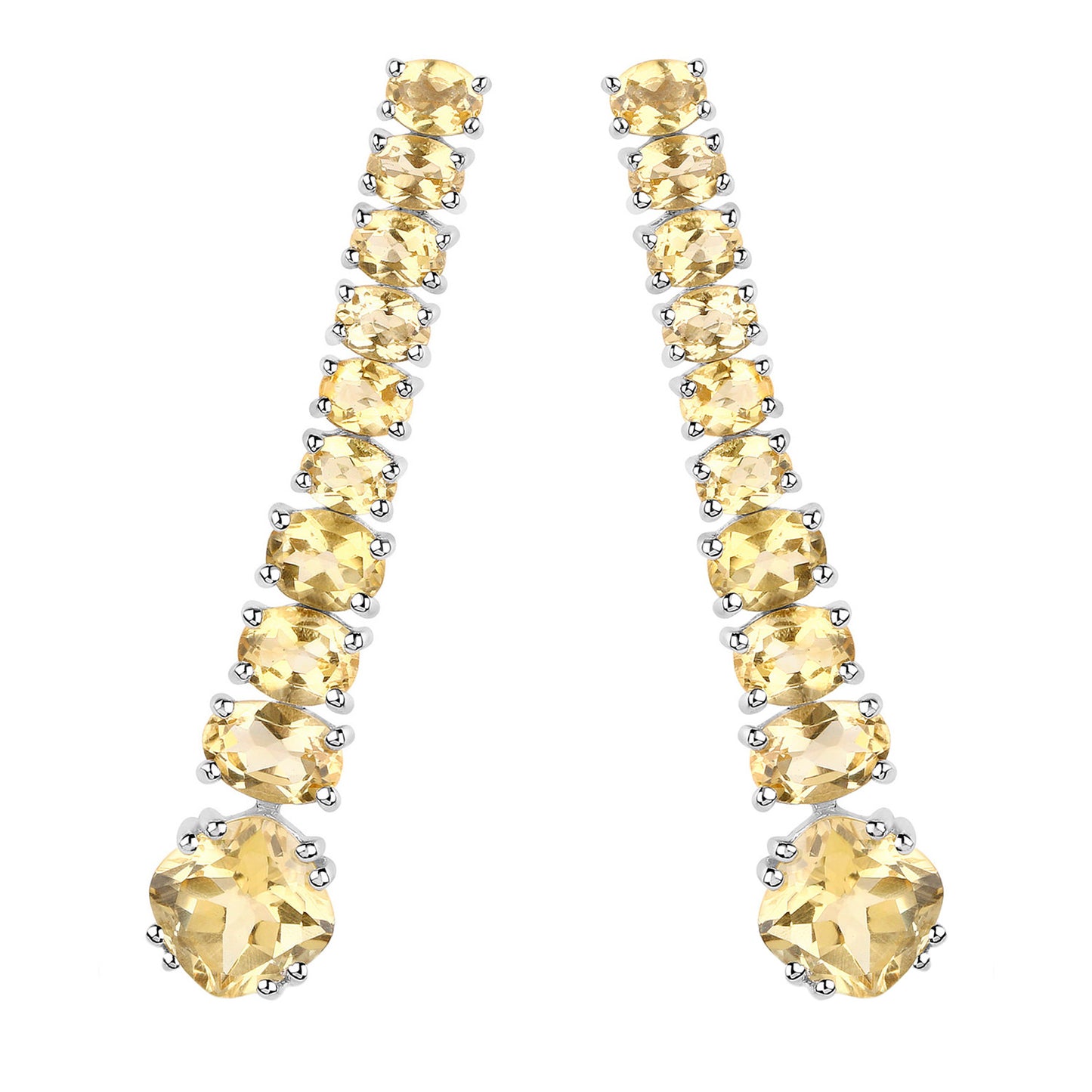Citrine Dangle Earrings 7.2 Carats 18K White Gold Plated Silver