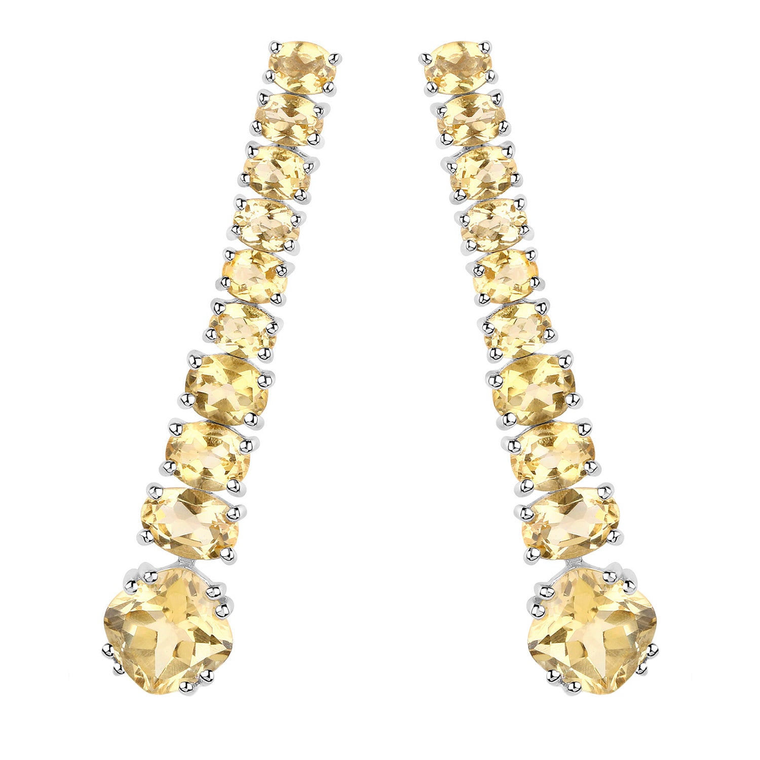 Citrine Dangle Earrings 7.2 Carats 18K White Gold Plated Silver