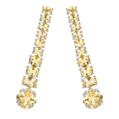 Citrine Dangle Earrings 7.2 Carats 18K White Gold Plated Silver