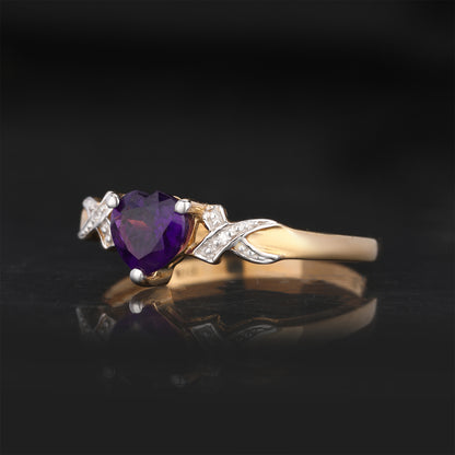 Amethyst Ring With Diamonds 0.43 Carats 9K Yellow Gold