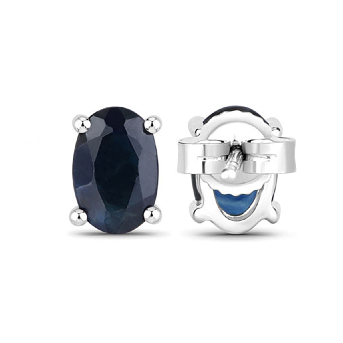 Blue Sapphire Stud Earrings 0.94 Carats 10K White Gold
