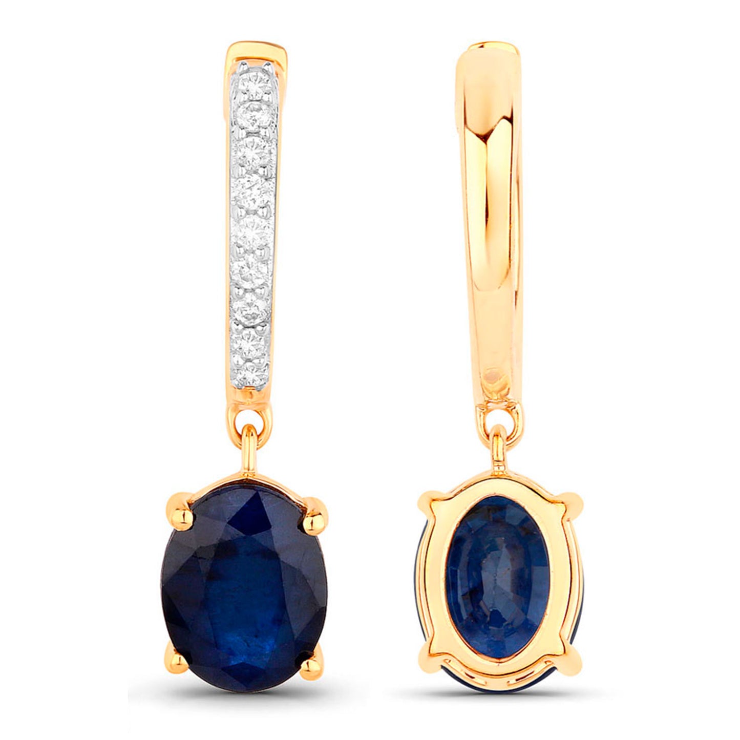 Blue Sapphire Dangle Earrings Diamonds 3.2 Carats 14K Yellow Gold