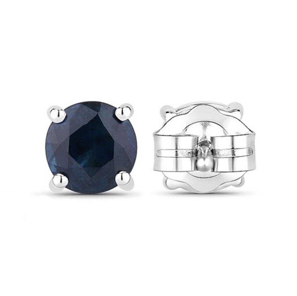 Blue Sapphire Stud Earrings 1.28 Carats 14K White Gold