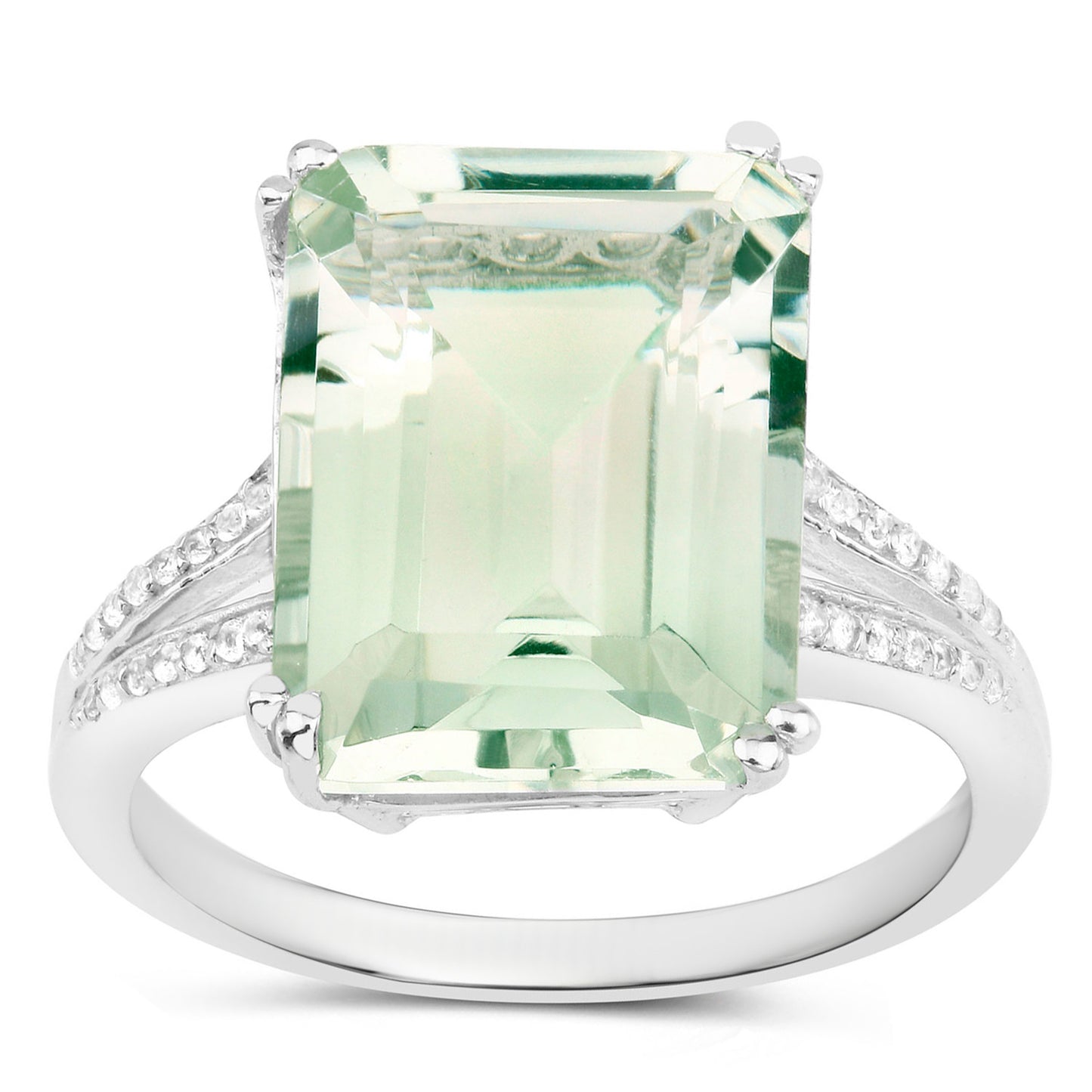 Green Amethyst Ring With White Topaz 10.6 Carats Sterling Silver