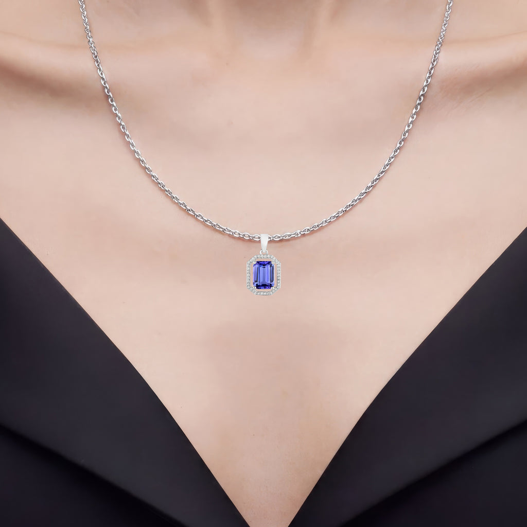 Tanzanite Pendant With Diamonds 2.56 Carats 14K White Gold