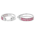Ruby Cluster Hoop Earrings 1.9 Carats Rhodium Plated Silver