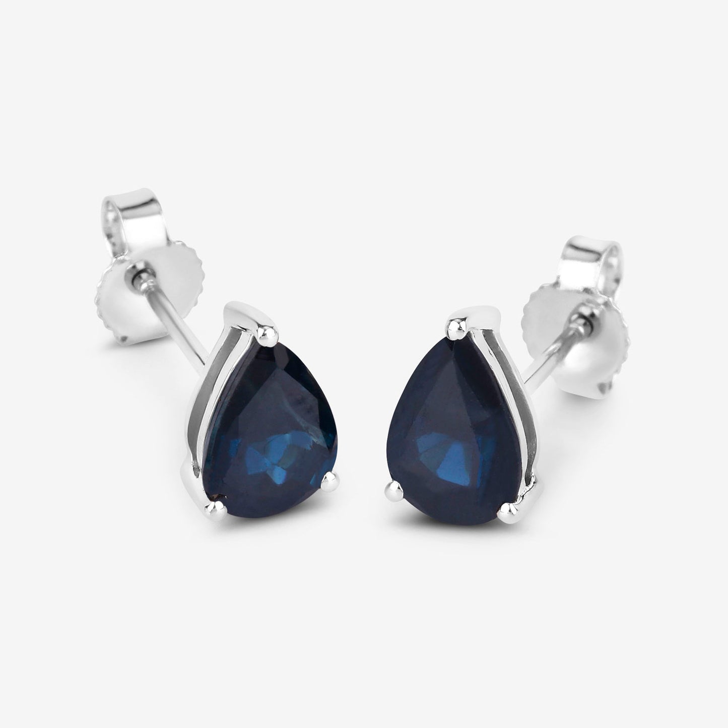 Blue Sapphire Stud Earrings 1.59 Carats 10K White Gold
