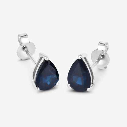Blue Sapphire Stud Earrings 1.59 Carats 10K White Gold