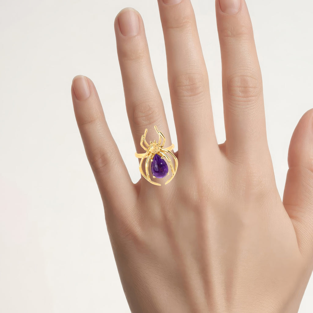Amethyst Spider Ring 2.98 Carats Gold Plated Silver