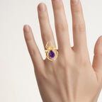 Amethyst Spider Ring 2.98 Carats Gold Plated Silver