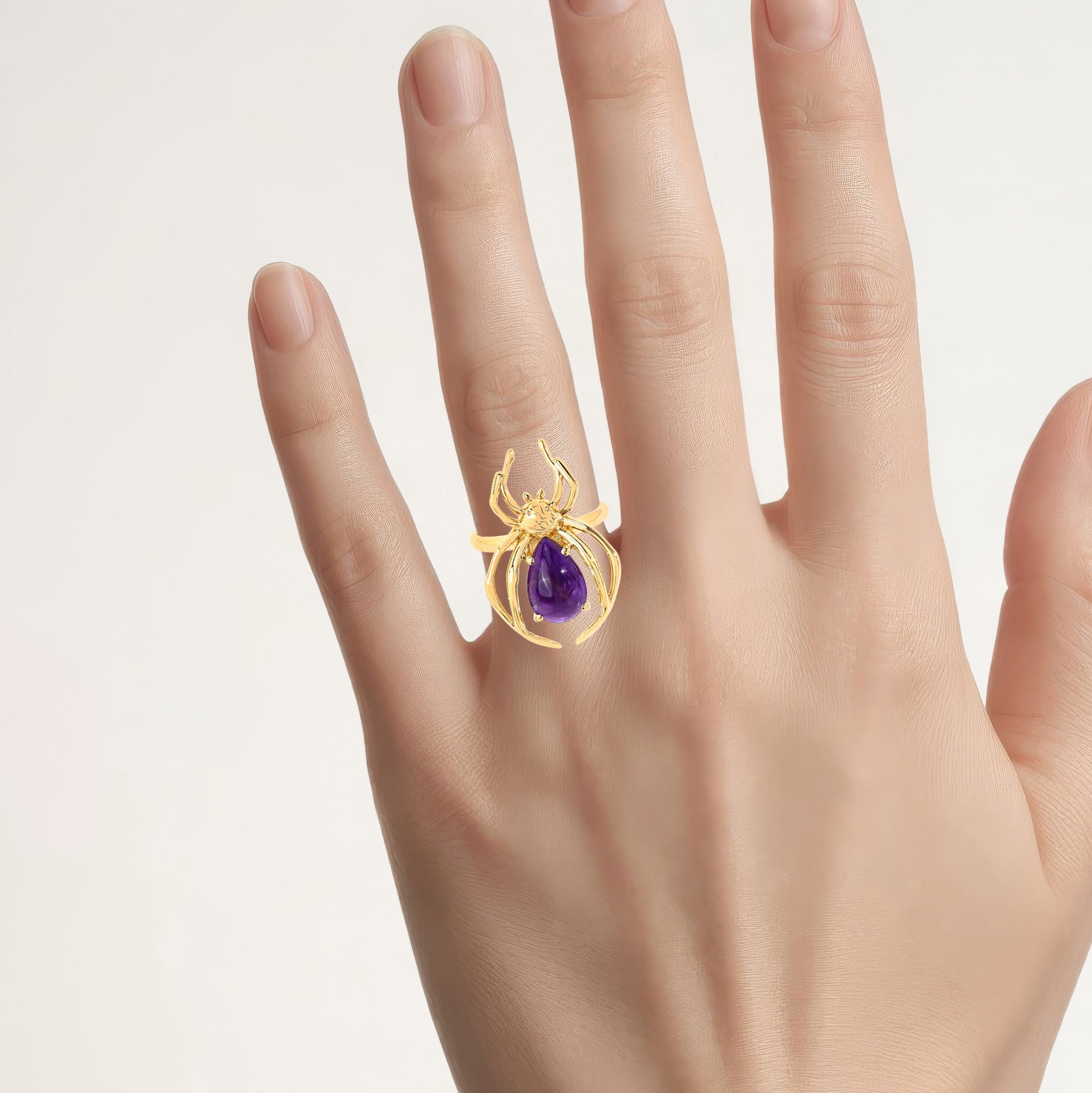 Amethyst Spider Ring 2.98 Carats Gold Plated Silver