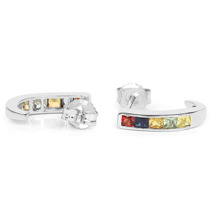 Natural Multicolor Sapphire Earrings 1.42 Carats Sterling Silver