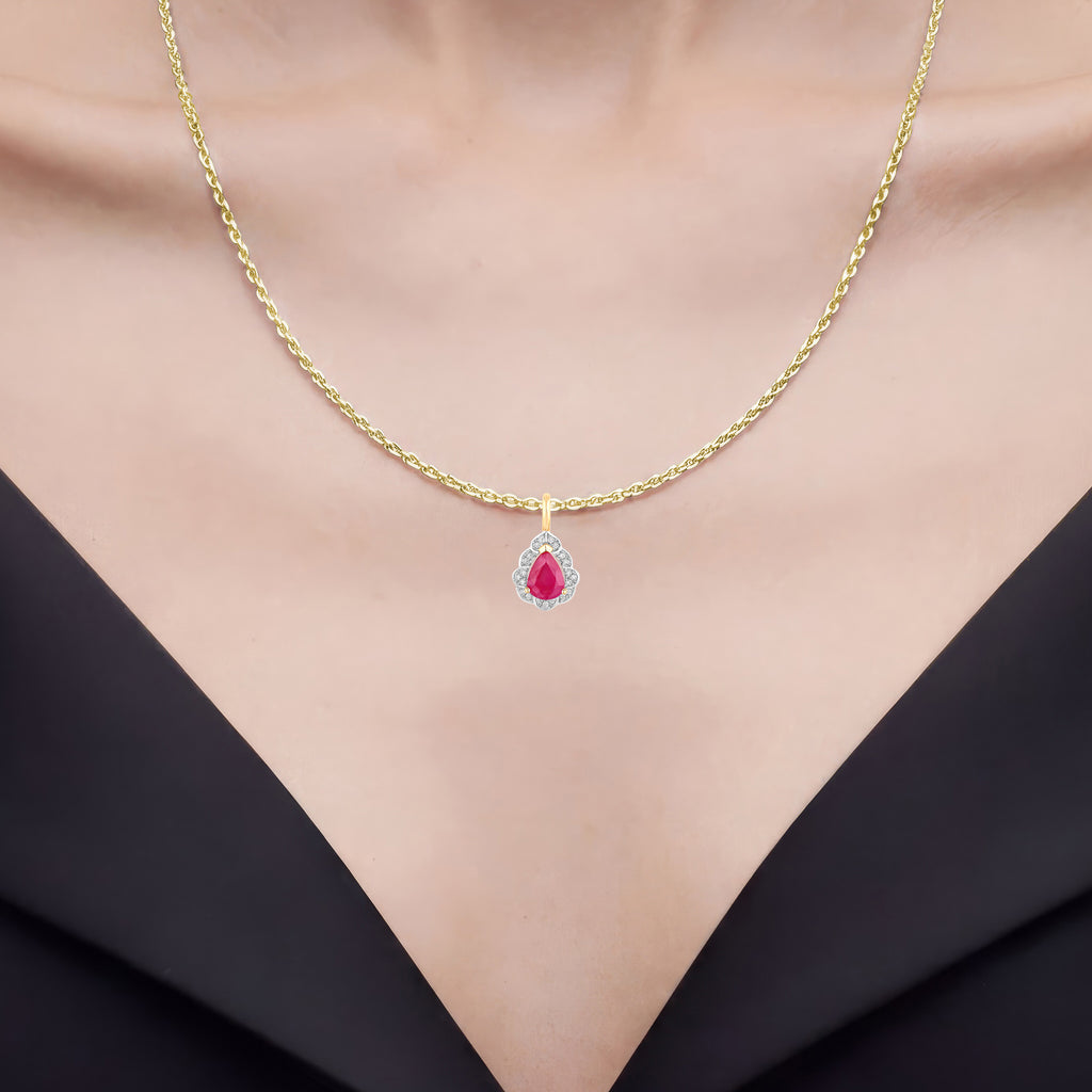 Ruby Flower Pendant With Diamonds 1.26 Carats 14K Yellow Gold