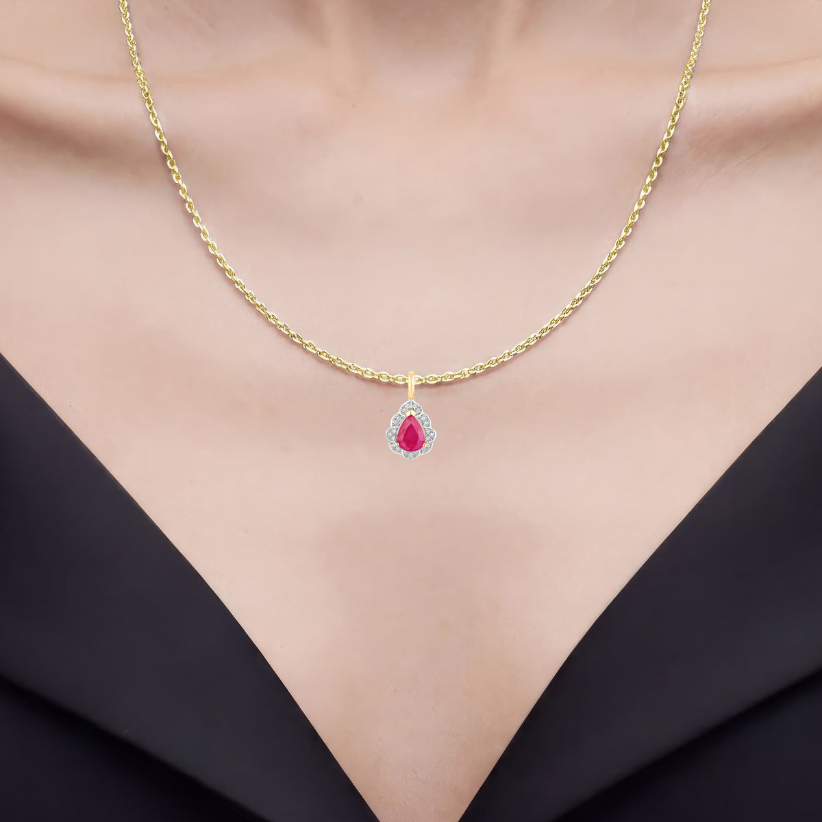 Ruby Flower Pendant With Diamonds 1.26 Carats 14K Yellow Gold
