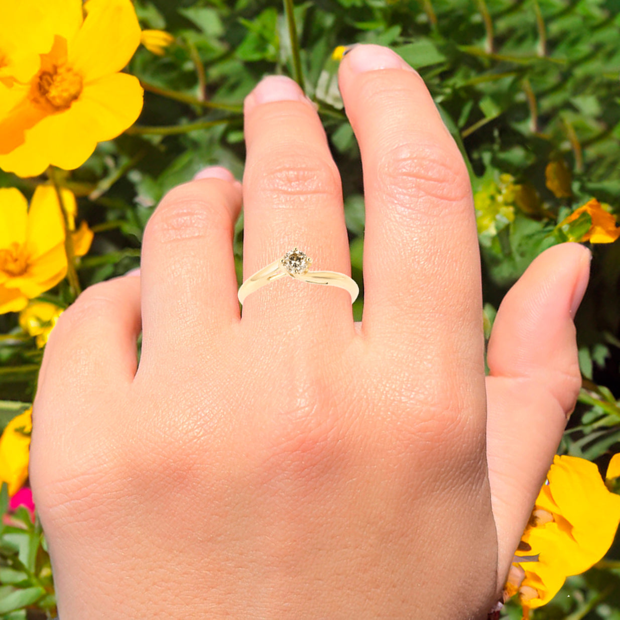 Light Brown Diamond Ring 0.25 Carats 9K Yellow Gold